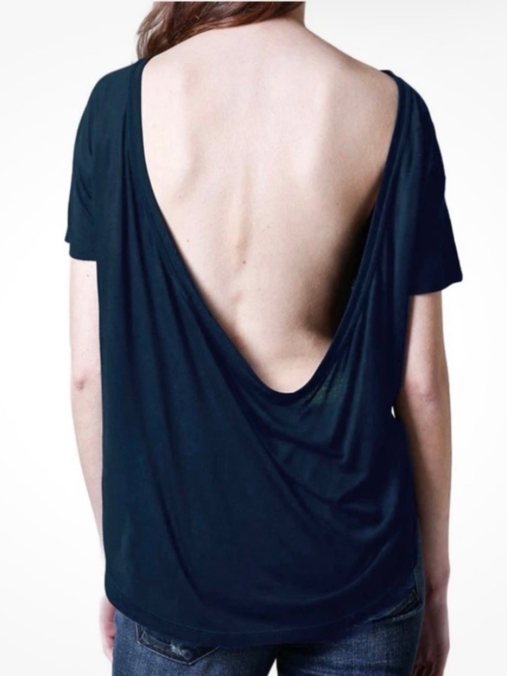 NWT OAK NYC Women's Deep Cowl Tee Cotton Slouchy - midnight color